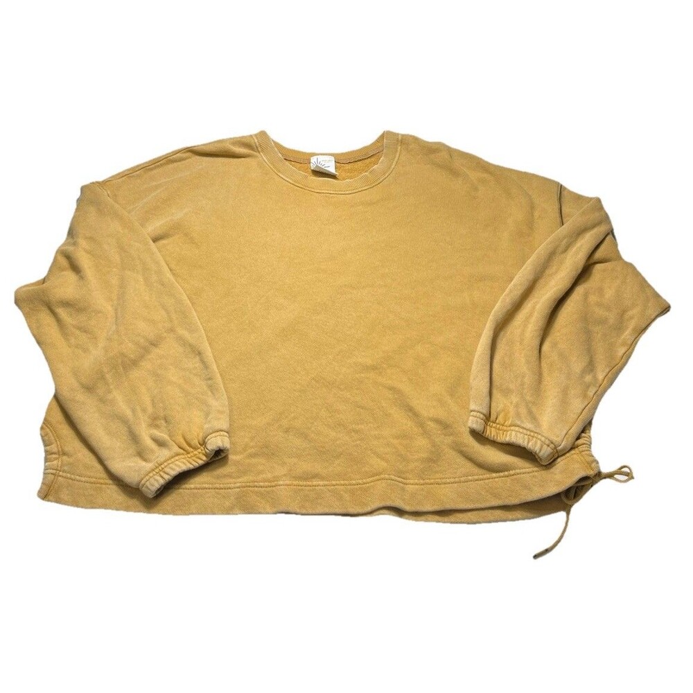 Aerie Offline Sweatshirt Womens XL Mustard Yellow Cropped Pullover Cozy Lounge - Picture 2 of 3